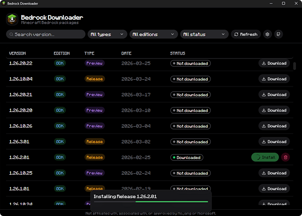 BedrockDownloader screenshot